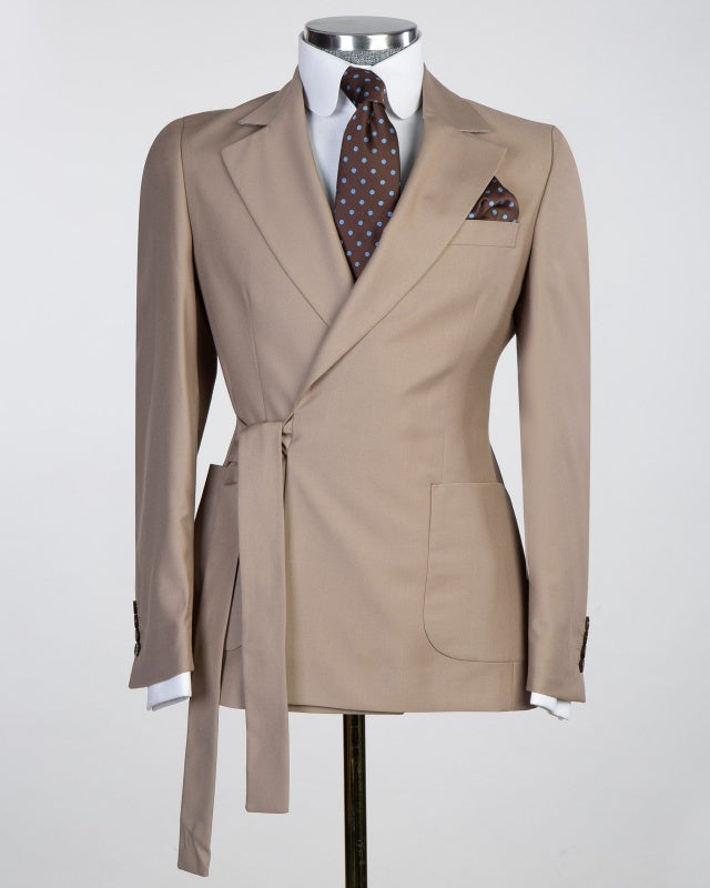 Simple Khaki Notch Lapel Best Fitted Prom Suits
