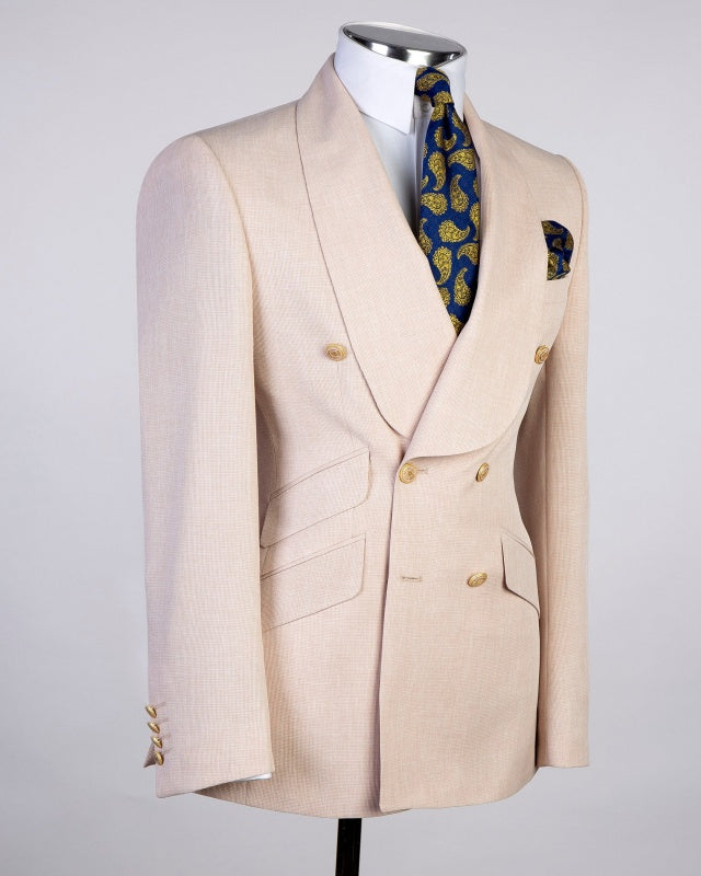 Glamorous Off-White Double Breasted Shawl Lapel Wedding Suits