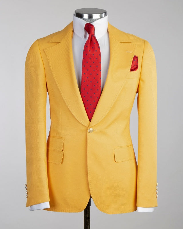 Big And Tall Yellow 3 Pieces Notch Lapel Prom Men Suits