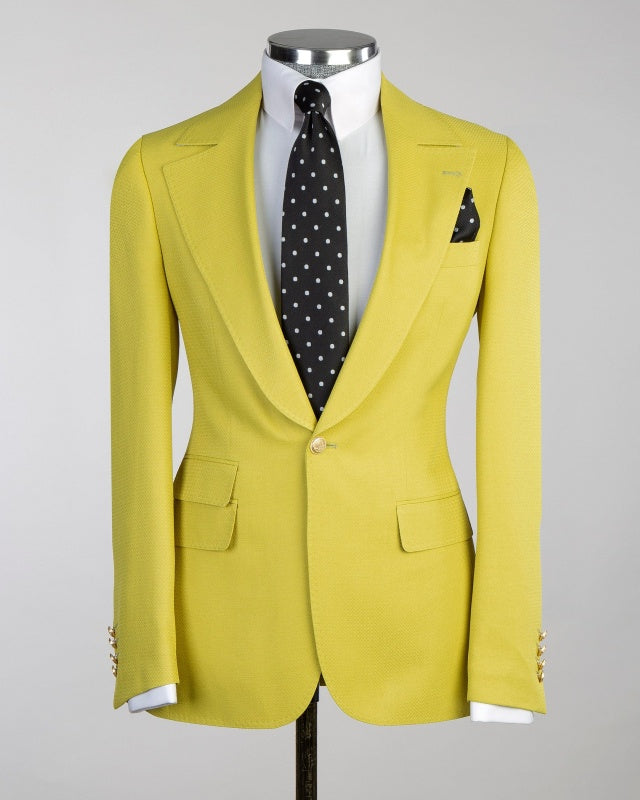 Fashion Lemon Yellow Notch Lapel 3 Pieces Prom Suits For Men