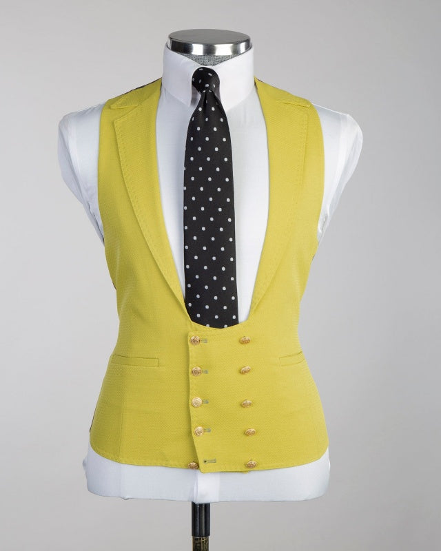 Fashion Lemon Yellow Notch Lapel 3 Pieces Prom Suits For Men