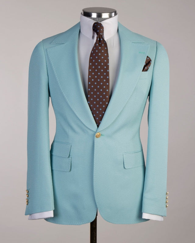 Glamorous Sky Blue 3 Pieces Prom Suits With Waistcoat