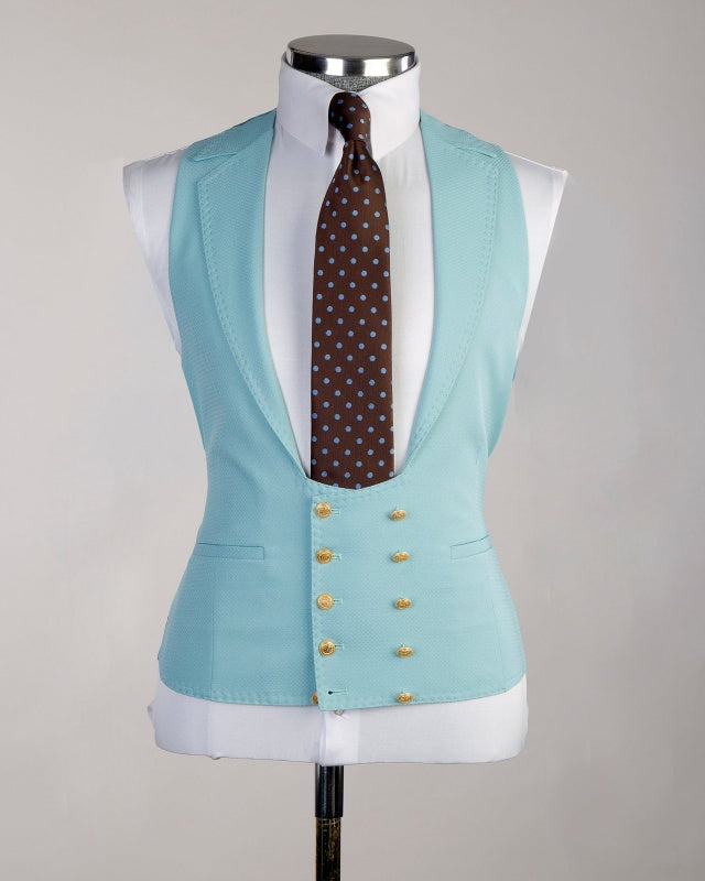 Glamorous Sky Blue 3 Pieces Prom Suits With Waistcoat