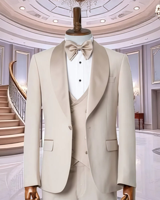 Newest Off-white Shawl Lapel 3 Pieces Wedding Men Suits