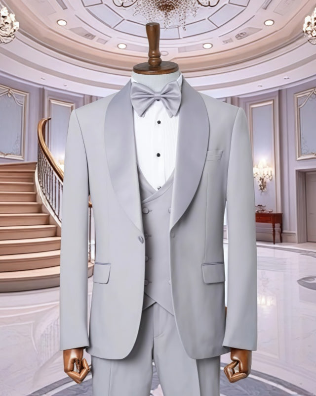 Trendy Light Gray 3 Pieces Slim Fit Wedding Men Suits