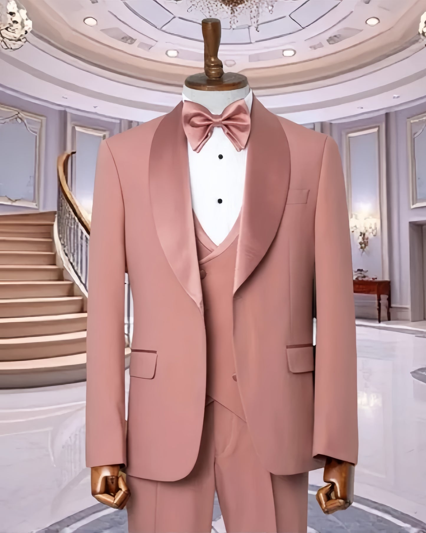 Fashion Pink 3 Pieces Shawl Lapel Wedding Suits For Men