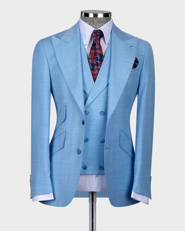 New Arrival Sky Blue 3 Pieces Slim Fit Prom Men Suits