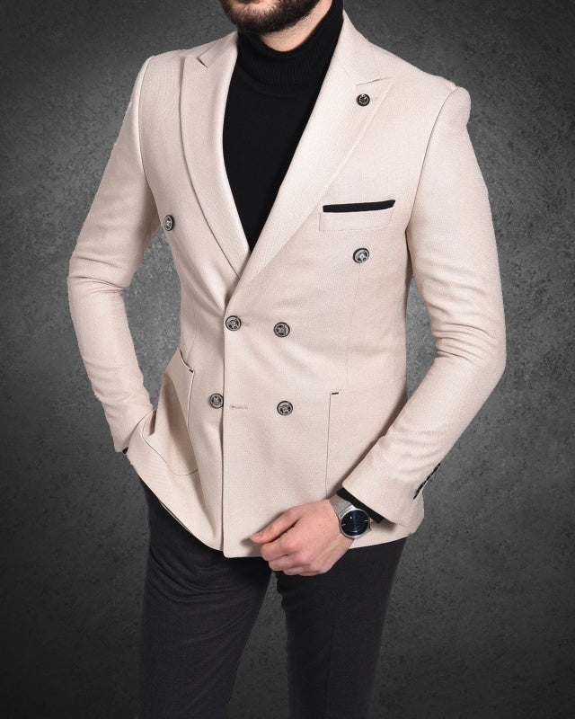 Derrick Beige Peaked Lapel Double Breasted Business Men Suits