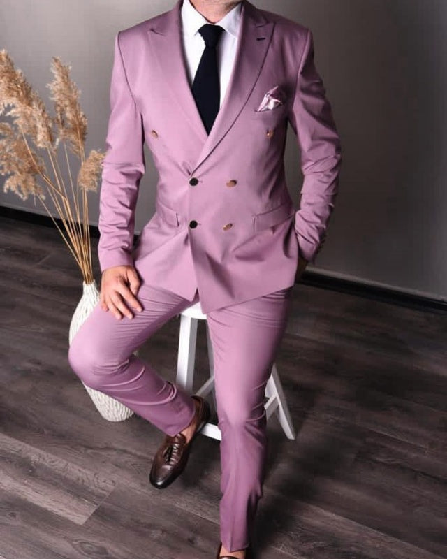 Tobiasn Lilac Peaked Lapel Double Breasted Business Men Suits