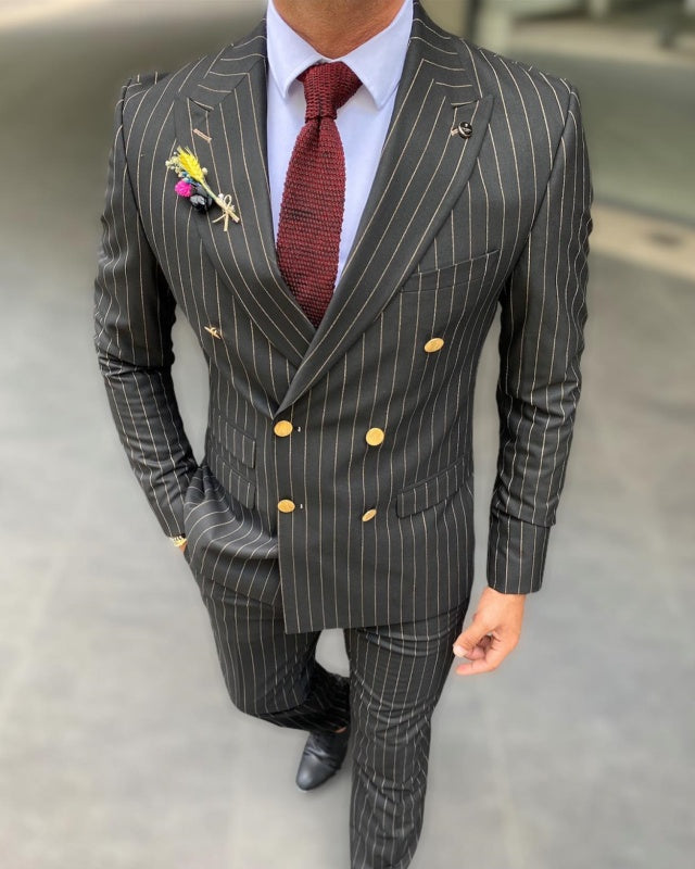 Matthew Gray Peaked Lapel Double Breasted Striped Business Men Suits