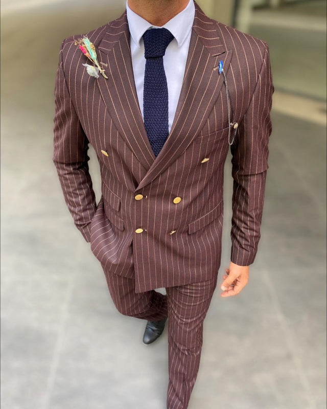 Norton Rust Peaked Lapel Double Breasted Striped Business Men Suits