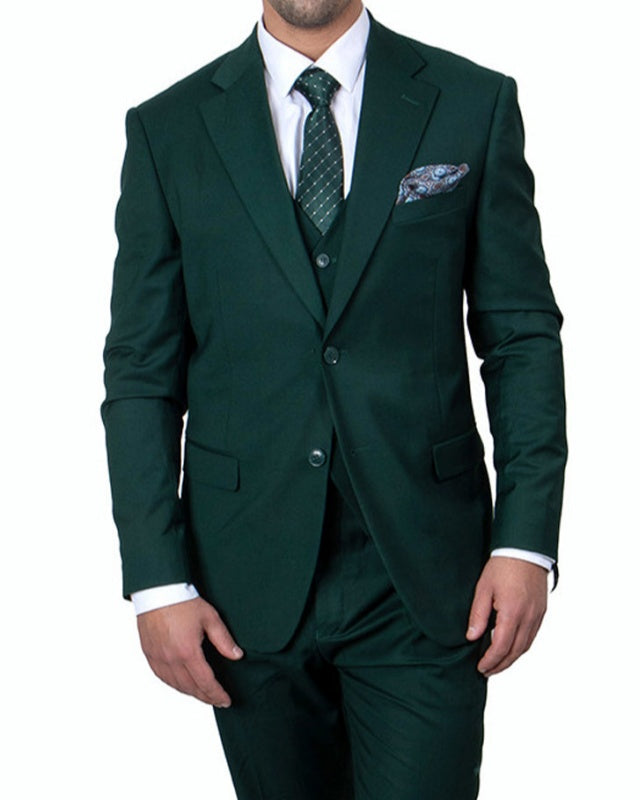 Fabian Dark Green Notched Lapel Three Pieces Business Men Suits