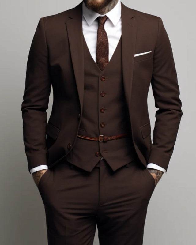 Verne Brown Notched Lapel Three Pieces Business Men Suits