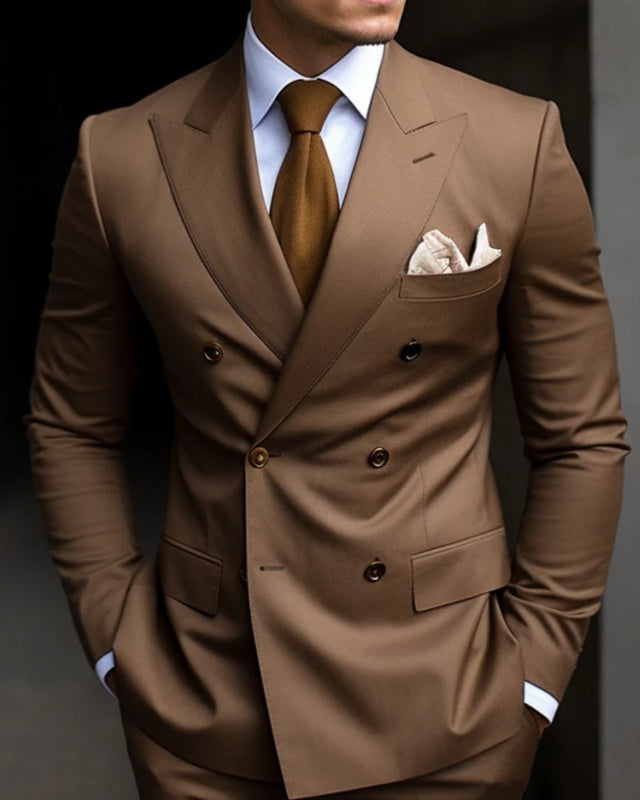 Fitch Brown Peaked Lapel Double Breasted Business Men Suits