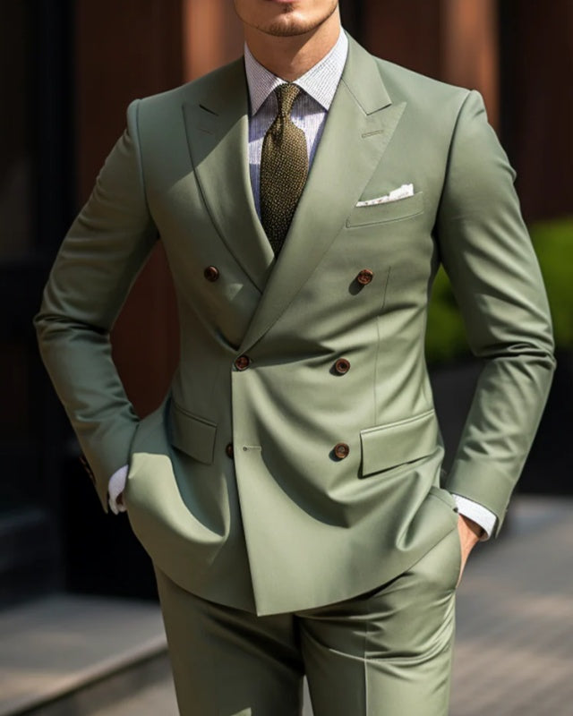 Nicole Green Peaked Lapel Double Breasted Wedding Men Suits