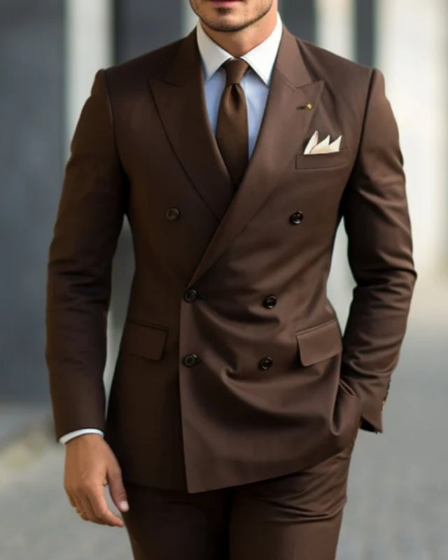 Pearsonn Brown Peaked Lapel Double Breasted Business Men Suits