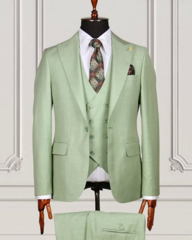 Close Fitting Light Green 3 Pieces Prom Suits With Waistcoat