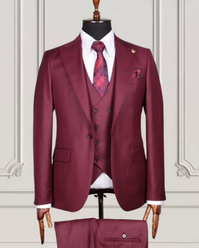 Stylish Burgundy 3 Pieces Best Fitted Prom Suits For Men