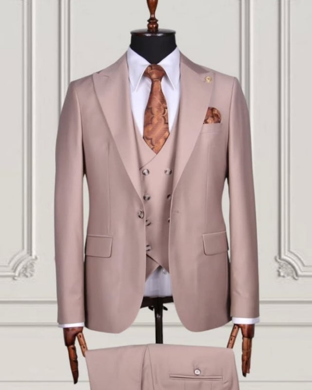 Fancy Grayish-pink 3 Pieces Prom Suits With Vest