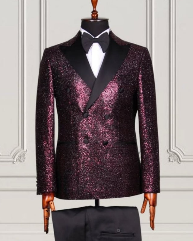 Trendy Pink Sequins Double Breasted Men's Prom Suits