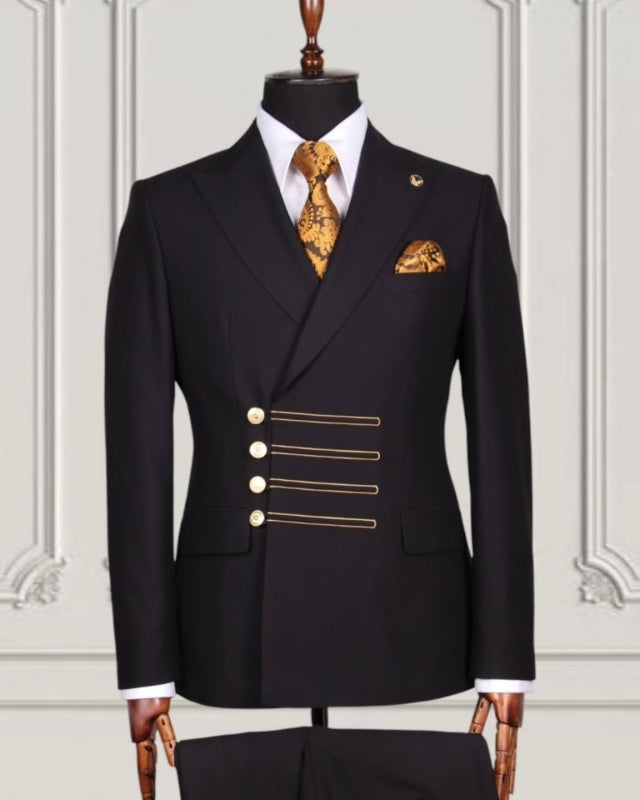 Newest Black Slim Fit Peaked Lapel Business Men Suits