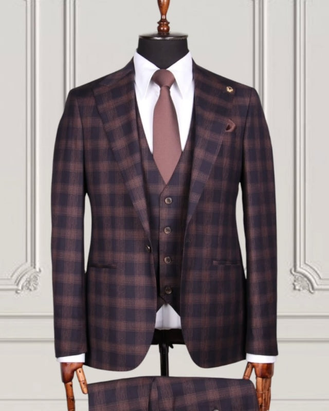 Modern Dusty Rose Plaid 3 Pieces Business Suits With Waistcoat
