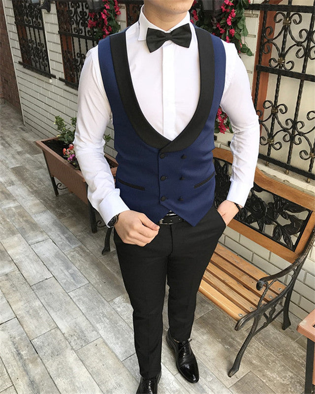 New Arrival Dark Navy Fashion Peaked Lapel Prom Men Suit