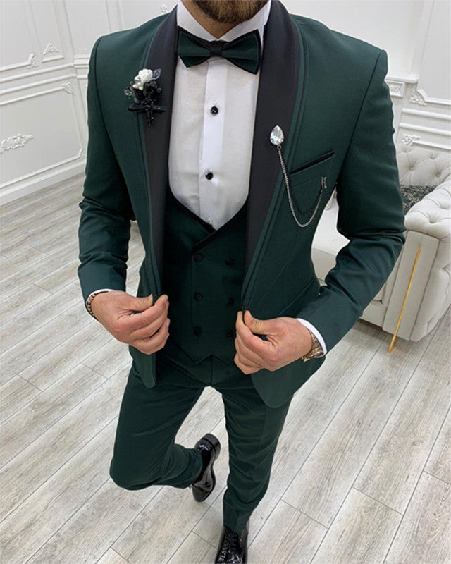 Jacob Dark Green Three Pieces Shawl Lapel Men Suits for Prom