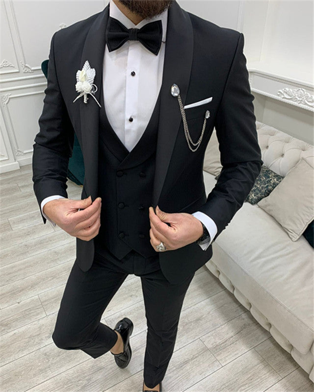 Daniel Fashion Black Three Pieces Shawl Lapel Bespoke Wedding Men Suit