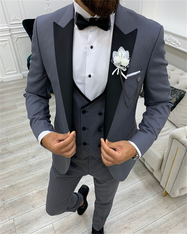 Anthony Dark Gray Three Pieces Fashion Peaked Lapel Men Suits for Business