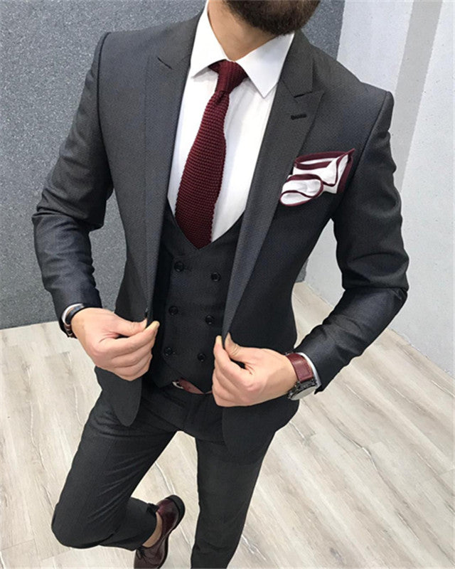 Andrew Dark Gray Three Pieces Slim Fit Business Men Suit