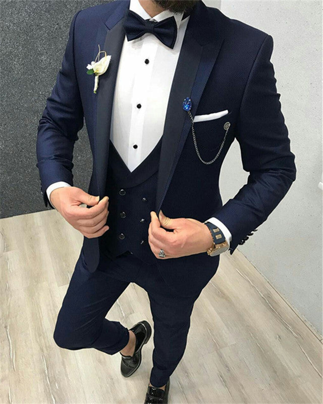 Noah Navy Blue Three Pieces Formal Business Men Suits