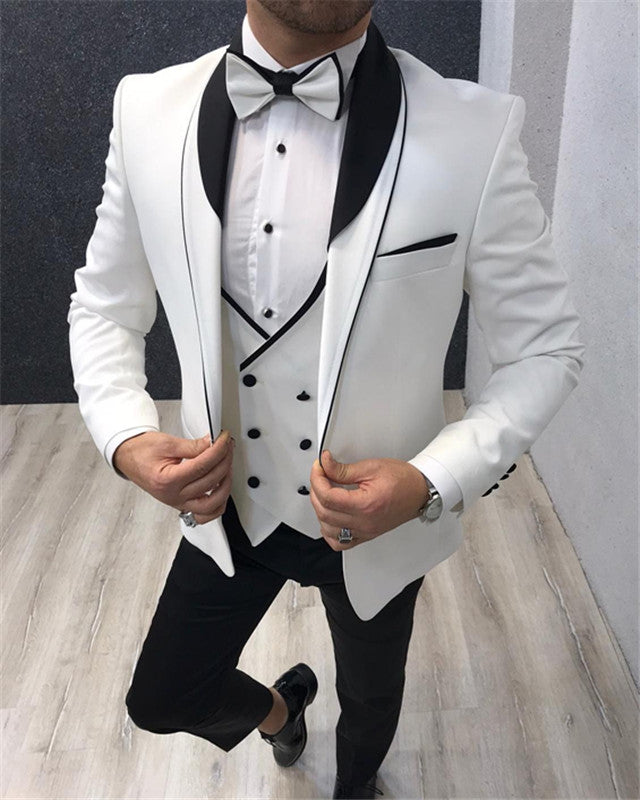Andrew White Three Pieces Shawl Lapel Slim Fit Wedding Men Suit