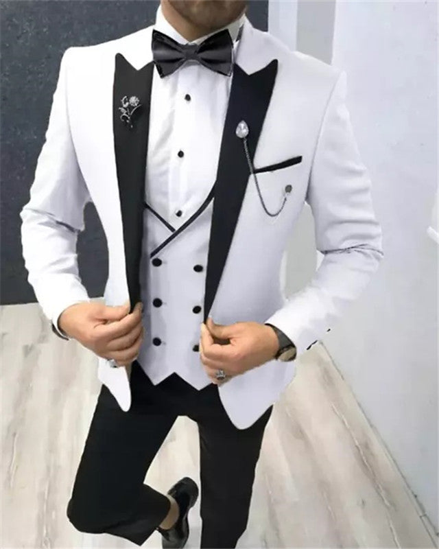 Aiden Bespoke Fashion White Peaked Lapel Wedding Men Suit