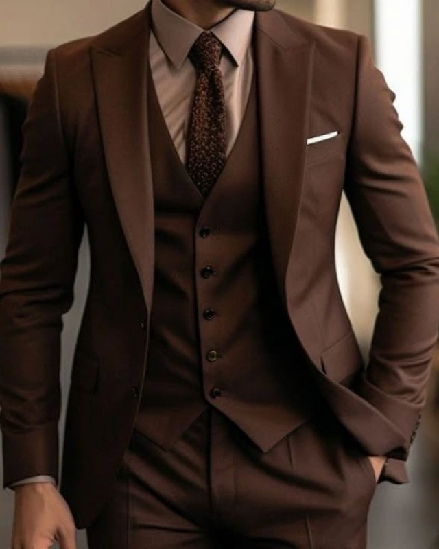 Formal Dark Brown 3 Pieces Business Suits With Vest