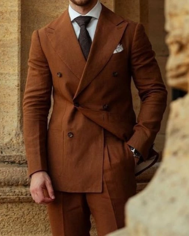Modern Brown Double Breasted Chic Prom Men Suits