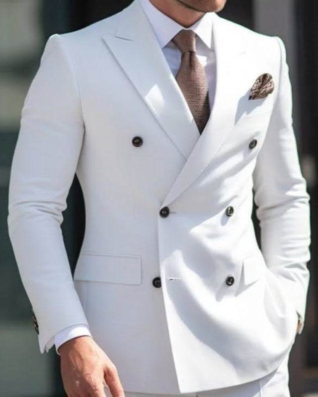 Bespoke White Double Breasted Close Fitting Prom Men Suits