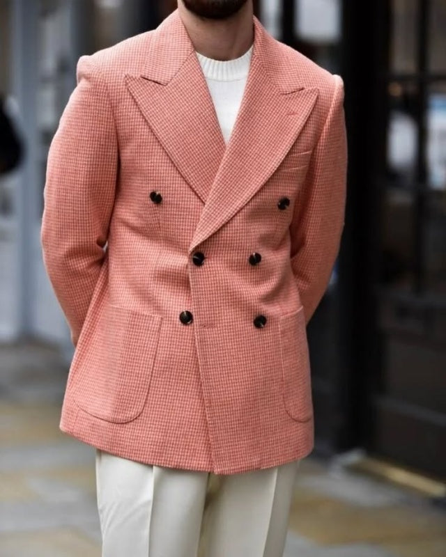 Stylish Pink Double Breasted Plaid Modern Prom Suits