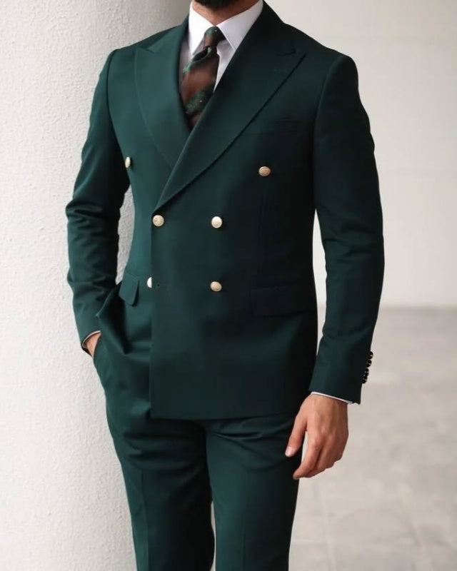 Wonderful Dark Green Double Breasted Peaked Lapel Prom Suits