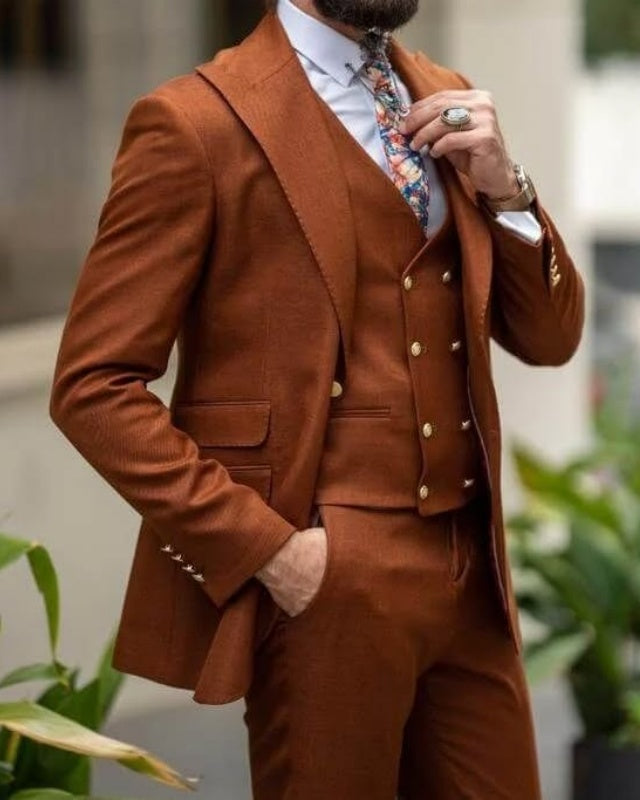 Handsome Brown 3 Pieces Close Fitting Business Men Suits