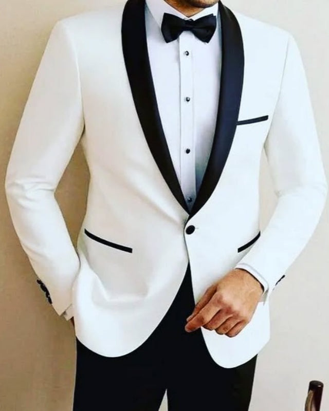 Trendy White Shawl Lapel One Button Wedding Men Suits