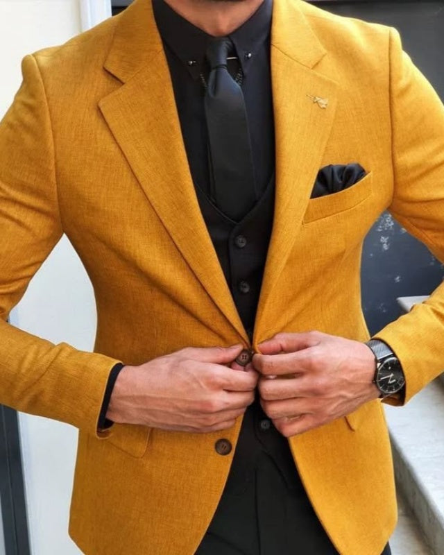 Trendy Yellow Notched Lapel Close Fitting Prom Men Suits