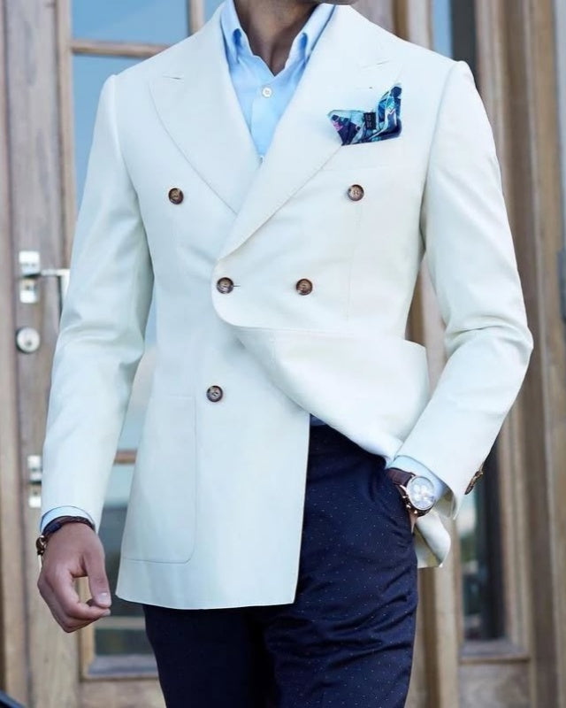 Stylish White Double Breasted Peaked Lapel Prom Men Suits