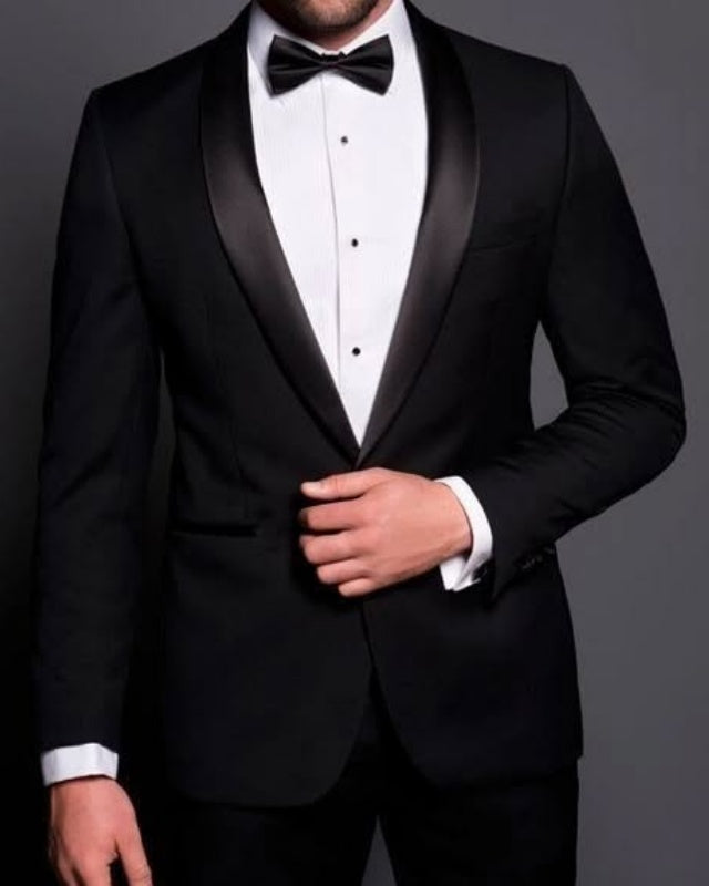 Bespoke Black Shawl Lapel Slim Fit Wedding Men Suits