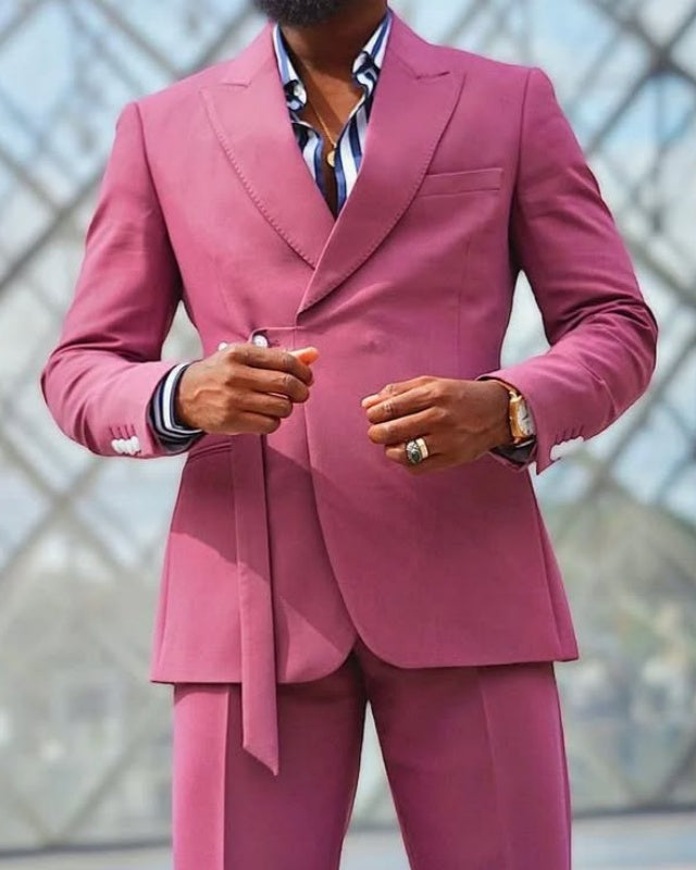 Charming Fuchsia Double Breasted Peaked Lapel Prom Men Suits