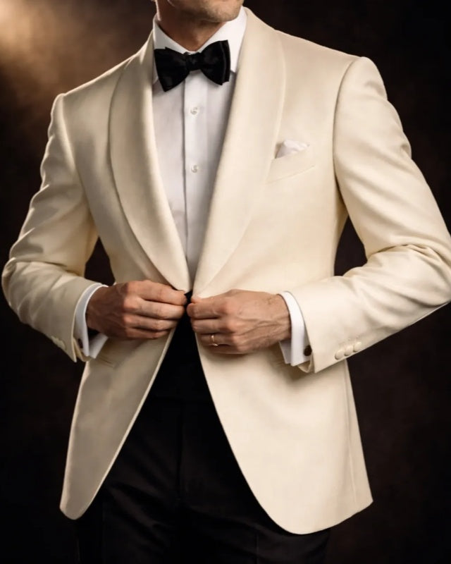 Bespoke Off-white Shawl Lapel Fashion Wedding Men Suits