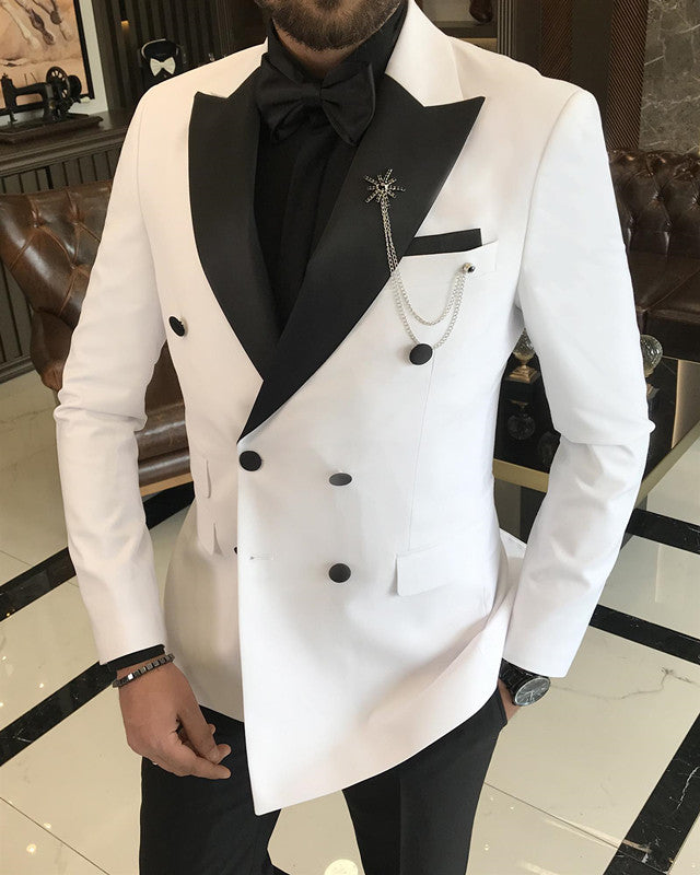 Classic White Double Breasted Fashion Prom Men Suit
