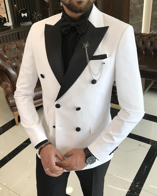 Classic White Double Breasted Fashion Prom Men Suit