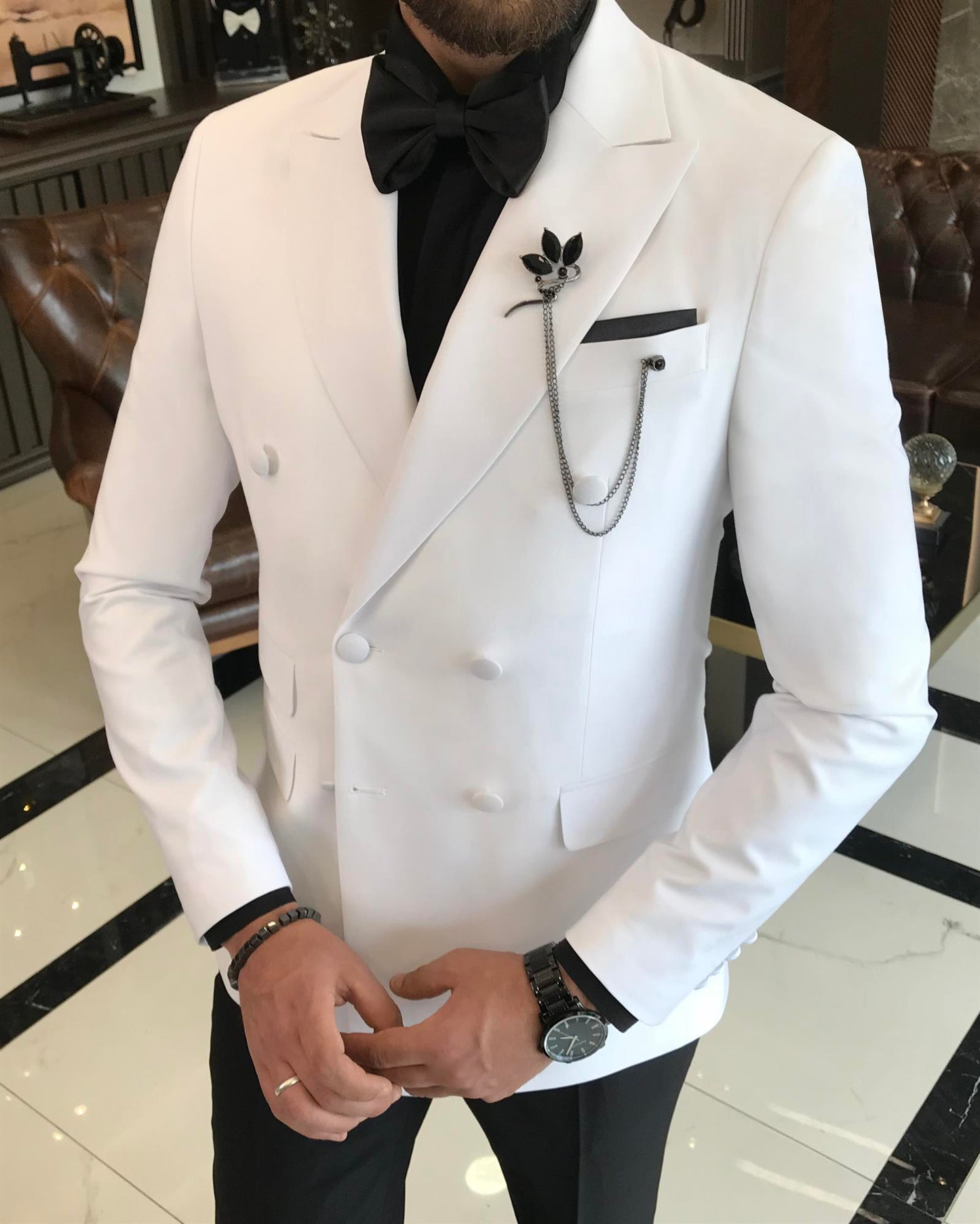 Modern White Double Breasted Slim Fit Stylish Wedding Men Suit