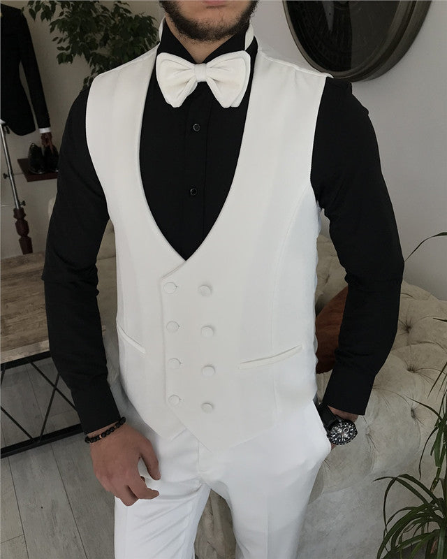 Chic White Three Pieces Close Fitting Shawl Lapel Wedding Men Suit